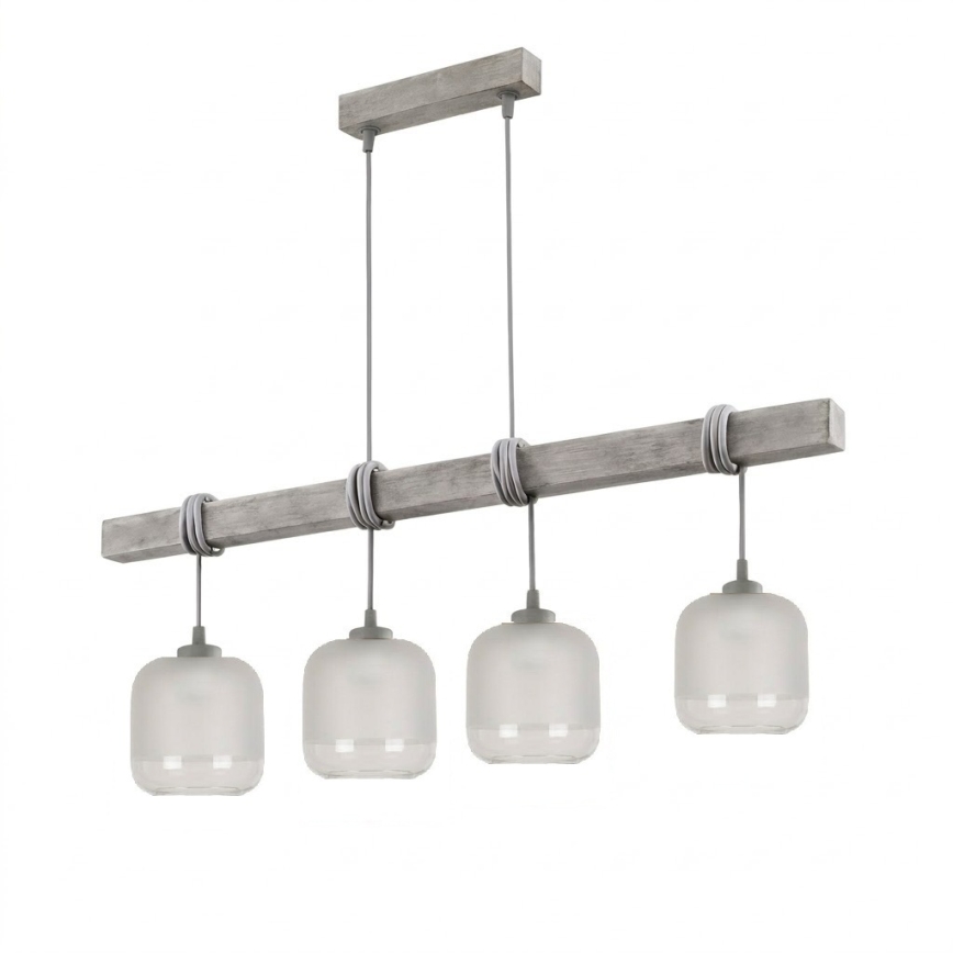Brilagi - Suspension sur câble WOOD GLASS 4xE27/60W/230V pin/gris/blanc