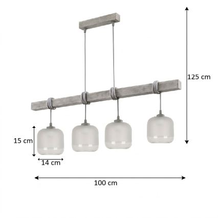 Brilagi - Suspension sur câble WOOD GLASS 4xE27/60W/230V pin/gris/blanc