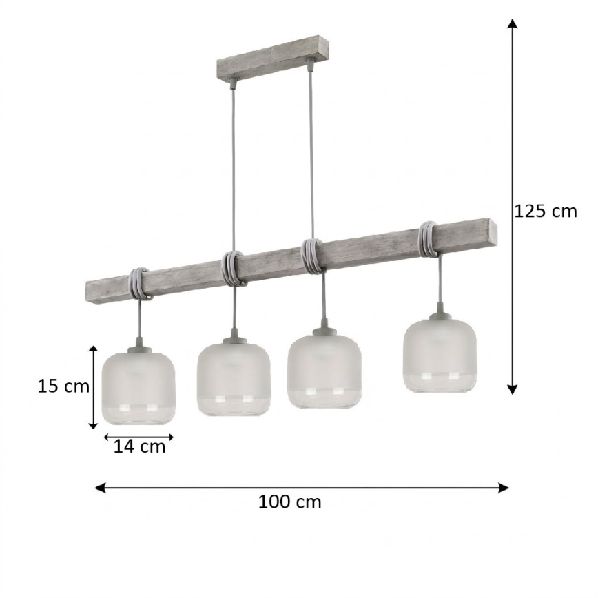 Brilagi - Suspension sur câble WOOD GLASS 4xE27/60W/230V pin/gris/blanc