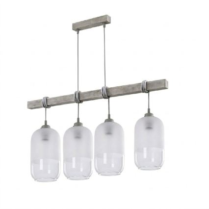 Brilagi - Suspension sur câble WOOD GLASS 4xE27/60W/230V pin/gris/blanc