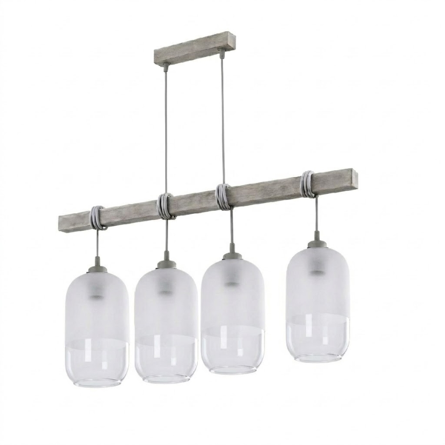 Brilagi - Suspension sur câble WOOD GLASS 4xE27/60W/230V pin/gris/blanc