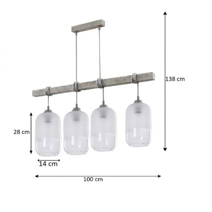 Brilagi - Suspension sur câble WOOD GLASS 4xE27/60W/230V pin/gris/blanc