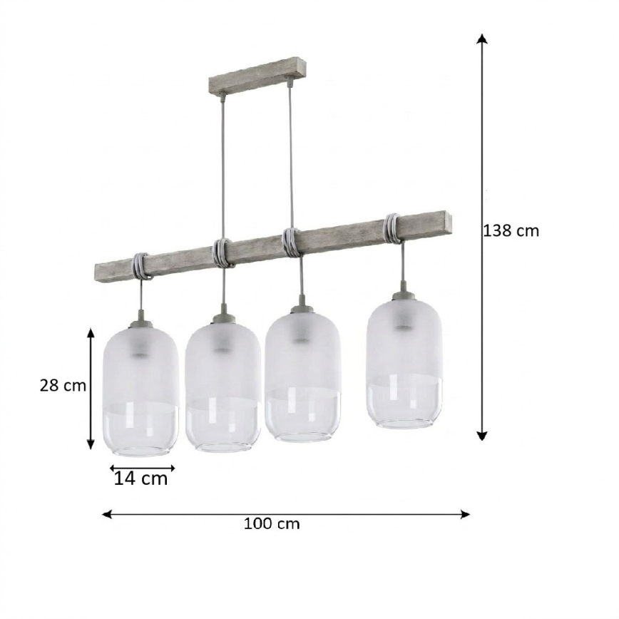 Brilagi - Suspension sur câble WOOD GLASS 4xE27/60W/230V pin/gris/blanc
