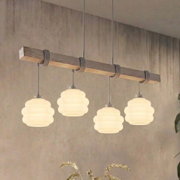 Brilagi - Suspension sur câble WOOD GLASS 4xE27/60W/230V pin/gris/blanc