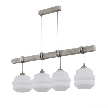 Brilagi - Suspension sur câble WOOD GLASS 4xE27/60W/230V pin/gris/blanc