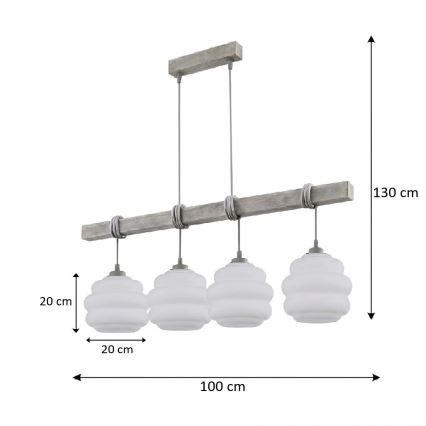 Brilagi - Suspension sur câble WOOD GLASS 4xE27/60W/230V pin/gris/blanc
