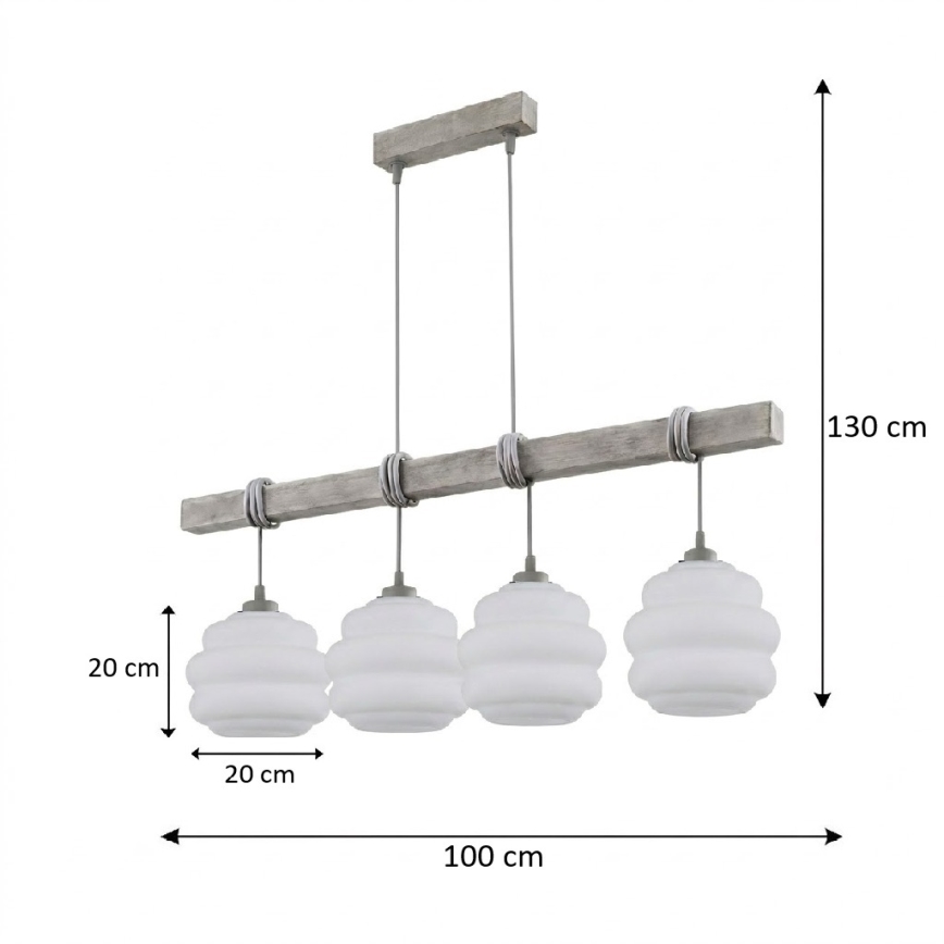 Brilagi - Suspension sur câble WOOD GLASS 4xE27/60W/230V pin/gris/blanc