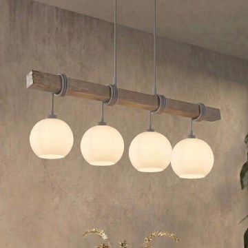 Brilagi - Suspension sur câble WOOD GLASS 4xE27/60W/230V pin/gris/blanc