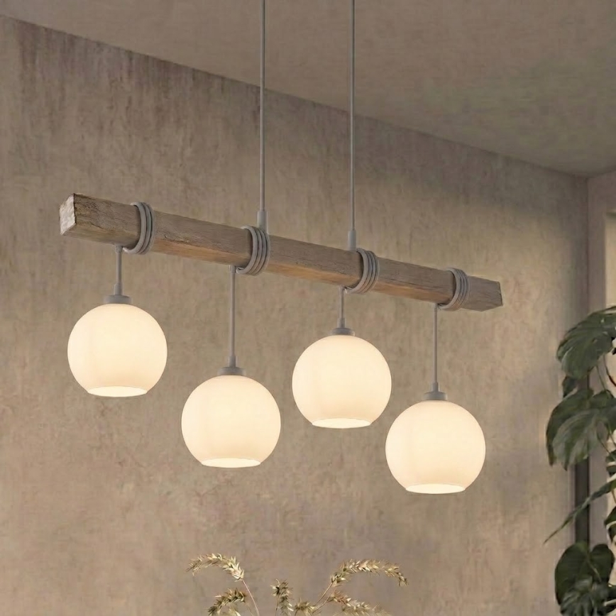 Brilagi - Suspension sur câble WOOD GLASS 4xE27/60W/230V pin/gris/blanc