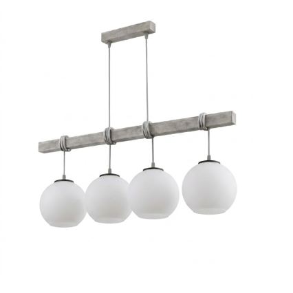Brilagi - Suspension sur câble WOOD GLASS 4xE27/60W/230V pin/gris/blanc