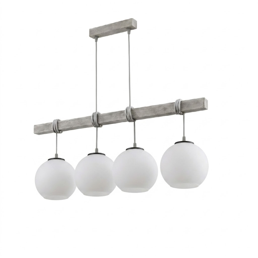 Brilagi - Suspension sur câble WOOD GLASS 4xE27/60W/230V pin/gris/blanc