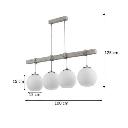 Brilagi - Suspension sur câble WOOD GLASS 4xE27/60W/230V pin/gris/blanc