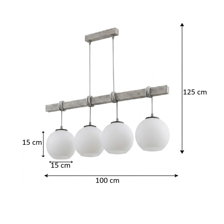 Brilagi - Suspension sur câble WOOD GLASS 4xE27/60W/230V pin/gris/blanc
