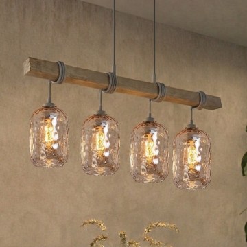 Brilagi - Suspension sur câble WOOD GLASS 4xE27/60W/230V pin/gris/brun fumé