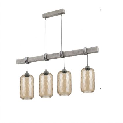 Brilagi - Suspension sur câble WOOD GLASS 4xE27/60W/230V pin/gris/brun fumé