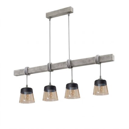 Brilagi - Suspension sur câble WOOD GLASS 4xE27/60W/230V pin/gris/marron fumé