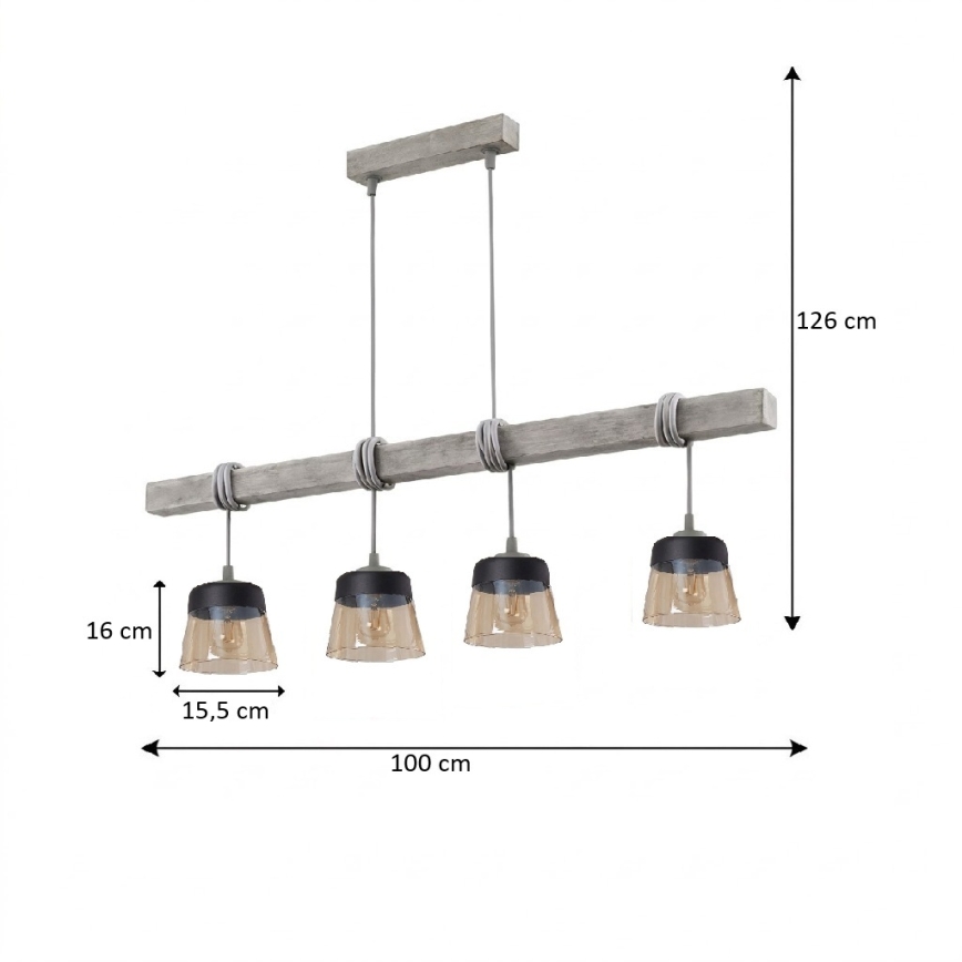 Brilagi - Suspension sur câble WOOD GLASS 4xE27/60W/230V pin/gris/marron fumé