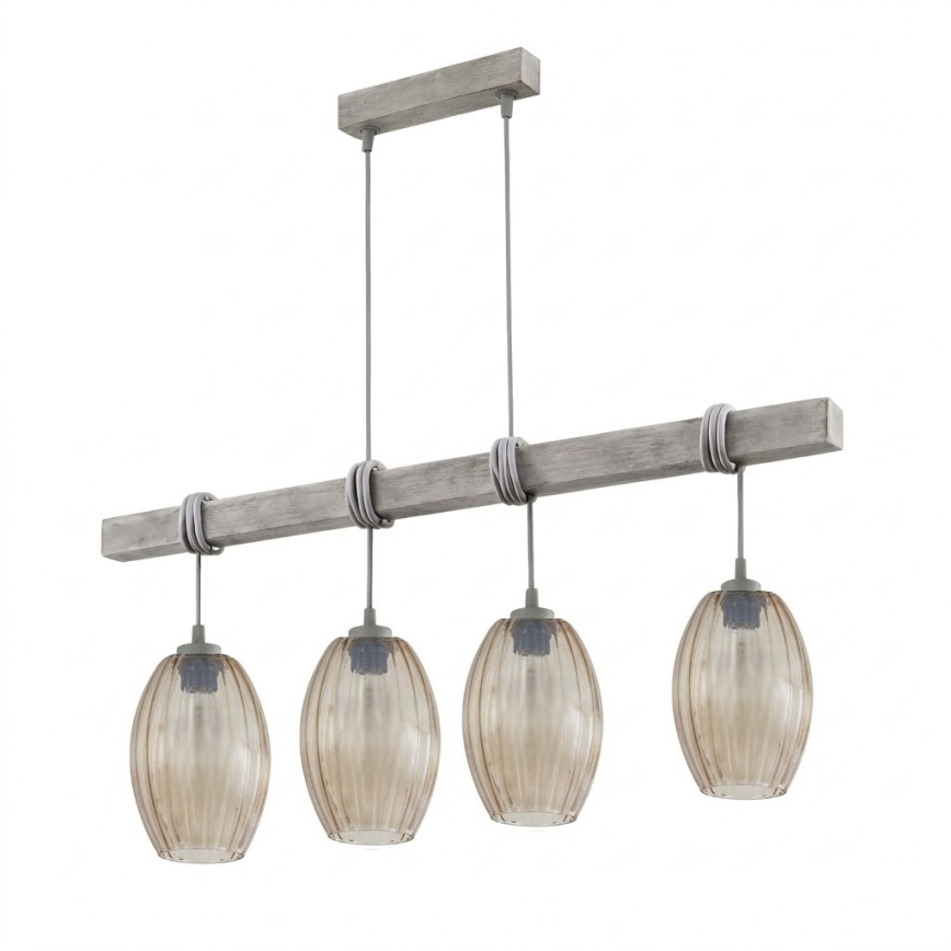 Brilagi - Suspension sur câble WOOD GLASS 4xE27/60W/230V pin/gris/brun fumé