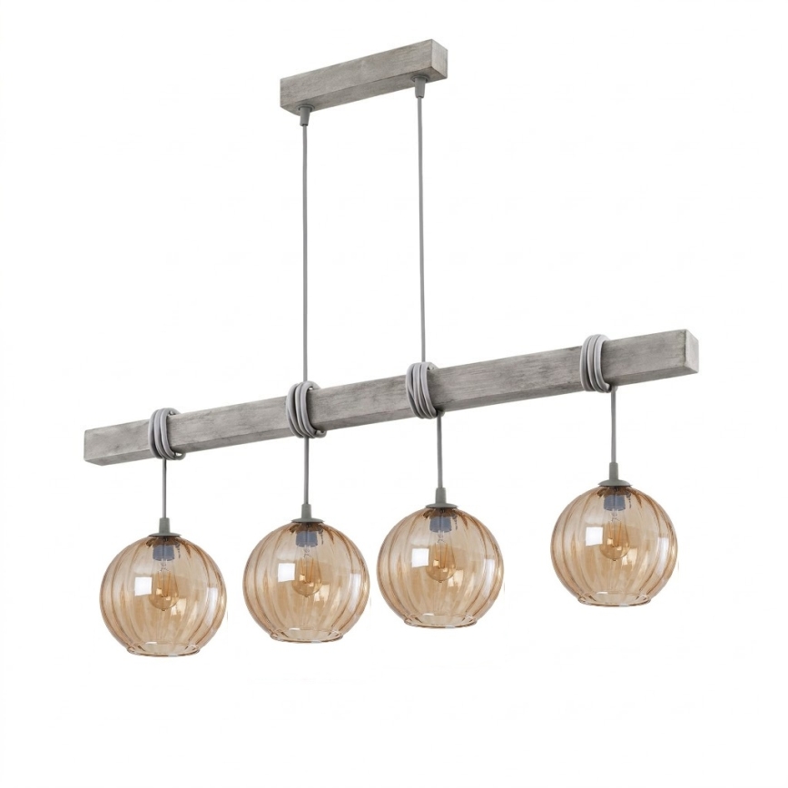 Brilagi - Suspension sur câble WOOD GLASS 4xE27/60W/230V pin/gris/brun fumé