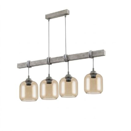Brilagi - Suspension sur câble WOOD GLASS 4xE27/60W/230V pin/gris/marron fumé