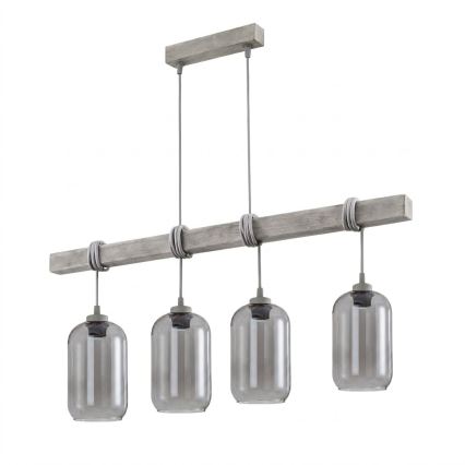 Brilagi - Suspension sur câble WOOD GLASS 4xE27/60W/230V pin/gris/gris fumé