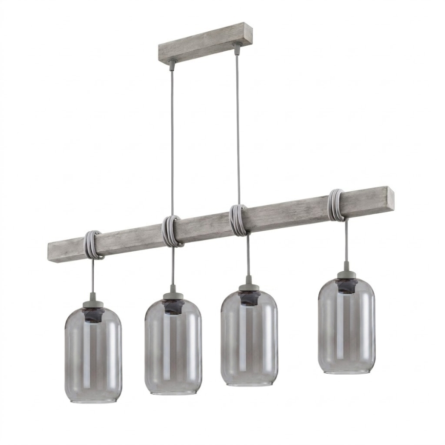Brilagi - Suspension sur câble WOOD GLASS 4xE27/60W/230V pin/gris/gris fumé