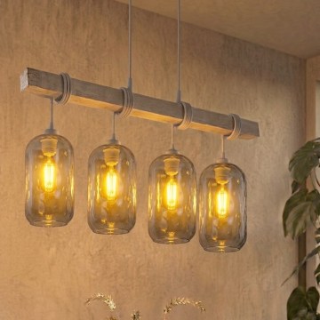 Brilagi - Suspension sur câble WOOD GLASS 4xE27/60W/230V pin/gris/gris fumé