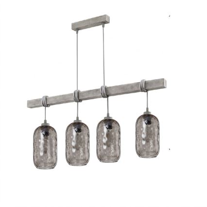 Brilagi - Suspension sur câble WOOD GLASS 4xE27/60W/230V pin/gris/gris fumé