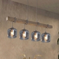 Brilagi - Suspension sur câble WOOD GLASS 4xE27/60W/230V pin/gris/gris fumé