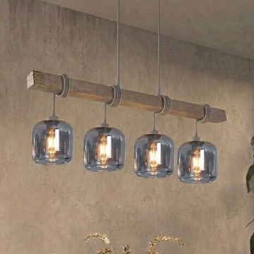 Brilagi - Suspension sur câble WOOD GLASS 4xE27/60W/230V pin/gris/gris fumé