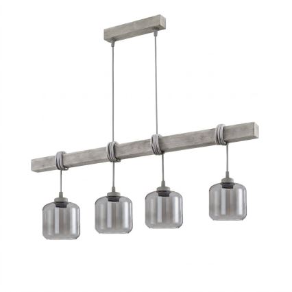 Brilagi - Suspension sur câble WOOD GLASS 4xE27/60W/230V pin/gris/gris fumé