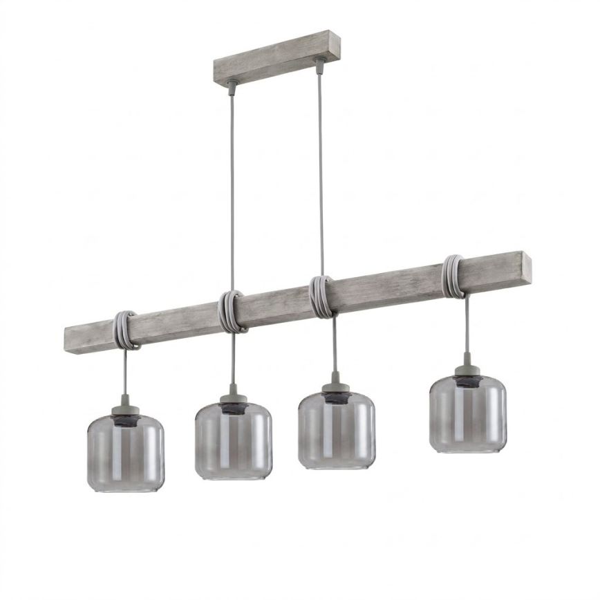 Brilagi - Suspension sur câble WOOD GLASS 4xE27/60W/230V pin/gris/gris fumé