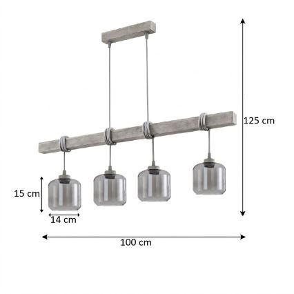 Brilagi - Suspension sur câble WOOD GLASS 4xE27/60W/230V pin/gris/gris fumé
