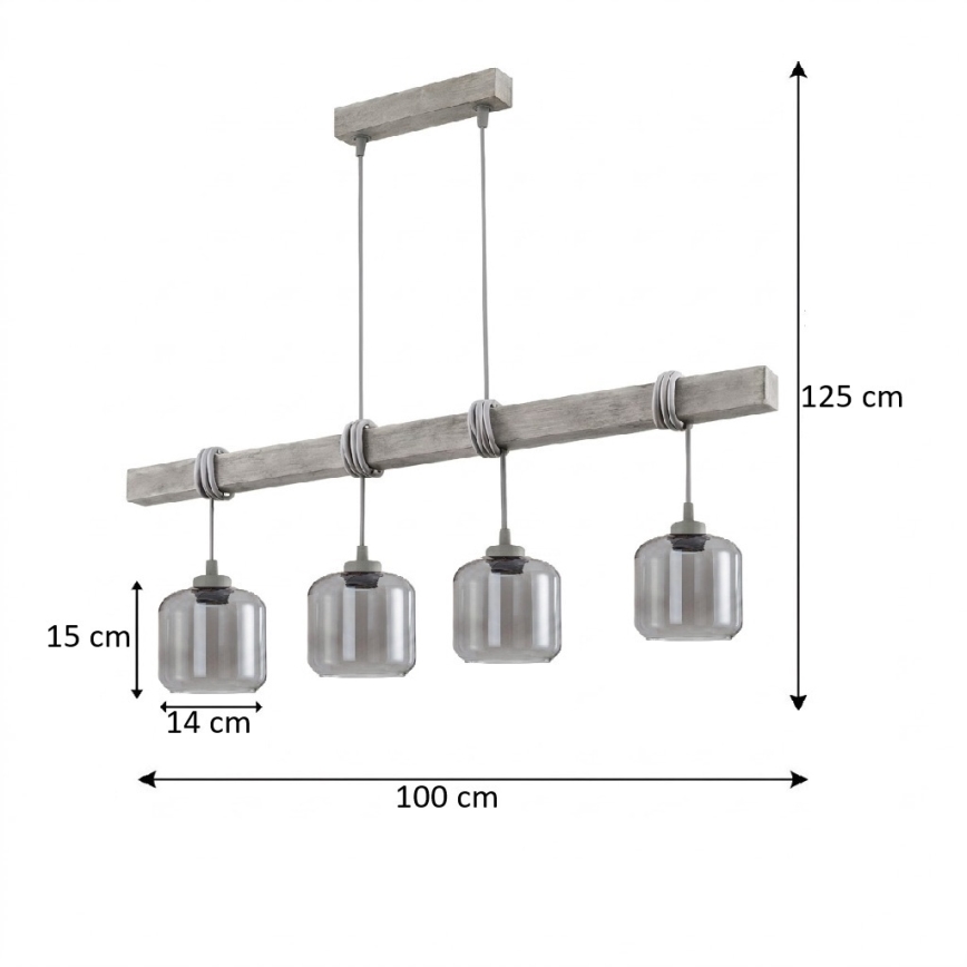 Brilagi - Suspension sur câble WOOD GLASS 4xE27/60W/230V pin/gris/gris fumé