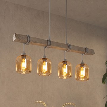 Brilagi - Suspension sur câble WOOD GLASS 4xE27/60W/230V pin/gris/marron fumé
