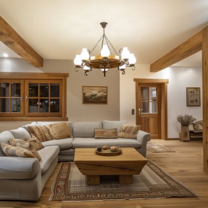 Brilagi - Suspension sur chaîne ROATA 8xE14/40W/230V Ø 70 cm hêtre/noyer