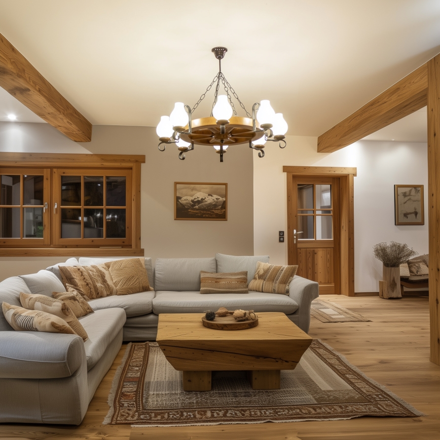 Brilagi - Suspension sur chaîne ROATA 8xE14/40W/230V Ø 70 cm hêtre/noyer