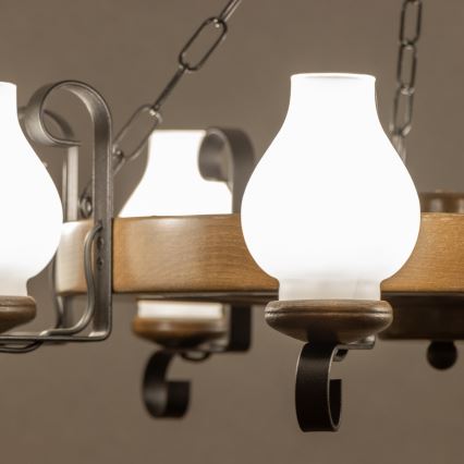 Brilagi - Suspension sur chaîne ROATA 8xE14/40W/230V Ø 70 cm hêtre/noyer