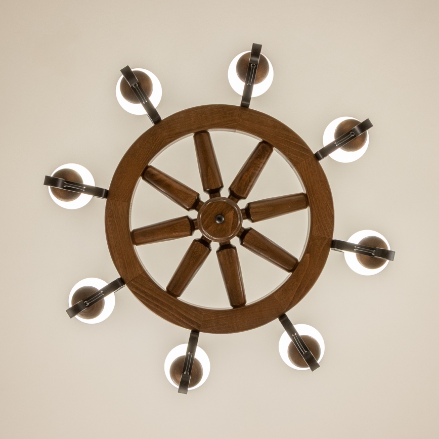 Brilagi - Suspension sur chaîne ROATA 8xE14/40W/230V Ø 70 cm hêtre/noyer