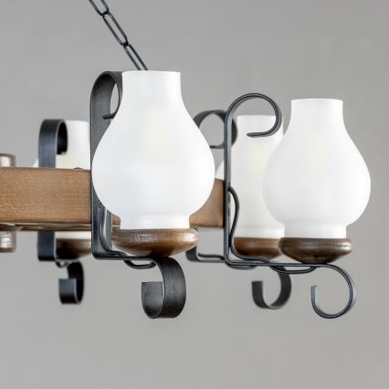 Brilagi - Suspension sur chaîne ROATA 8xE14/40W/230V Ø 70 cm hêtre/noyer