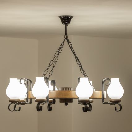 Brilagi - Suspension sur chaîne ROATA 8xE14/40W/230V Ø 70 cm hêtre/noyer