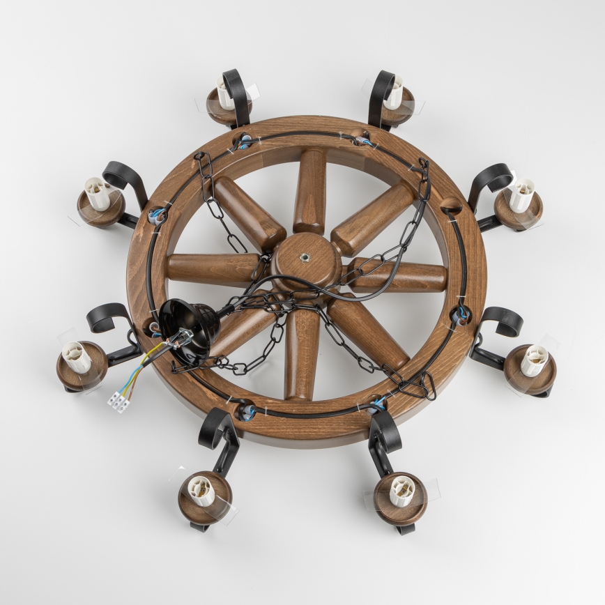 Brilagi - Suspension sur chaîne ROATA 8xE14/40W/230V Ø 70 cm hêtre/noyer