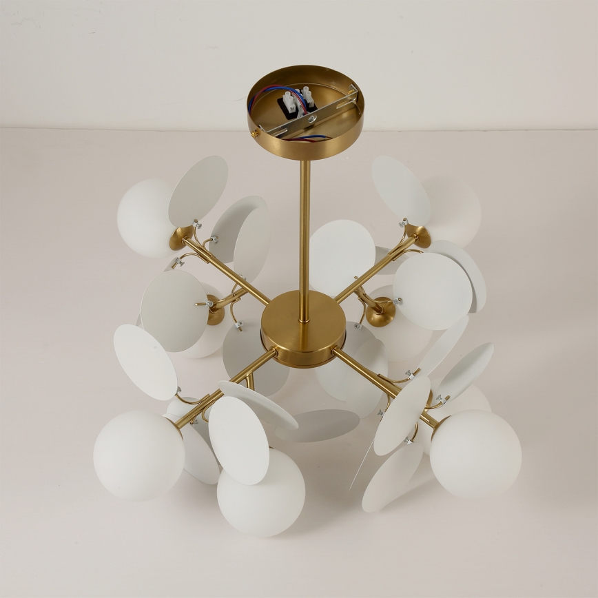 Brilagi - Suspension sur tige BALMO 8xG9/9W/230V diam. 60 cm doré/blanc