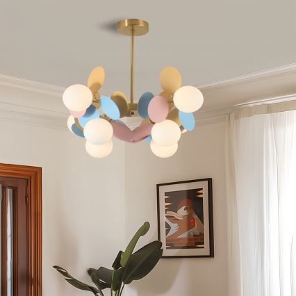 Brilagi - Suspension sur tige BALMO 8xG9/9W/230V Ø 60 cm or/bleu/rose