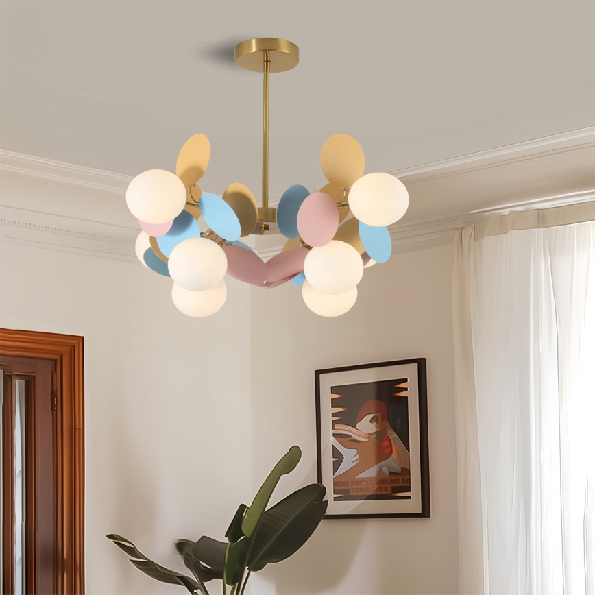 Brilagi - Suspension sur tige BALMO 8xG9/9W/230V Ø 60 cm or/bleu/rose