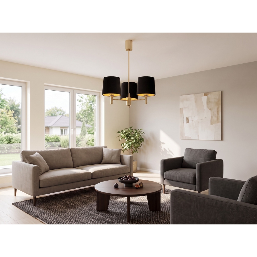 Brilagi - Suspension sur tige MONTE 3xE27/15W/230V noir/doré