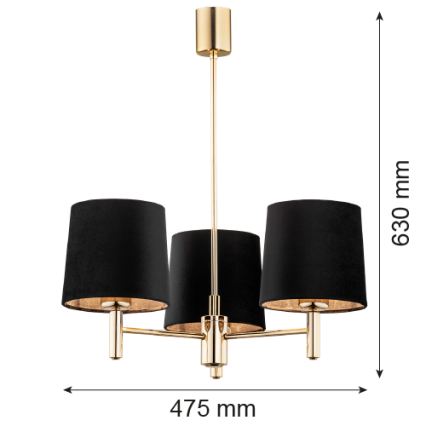 Brilagi - Suspension sur tige MONTE 3xE27/15W/230V noir/doré