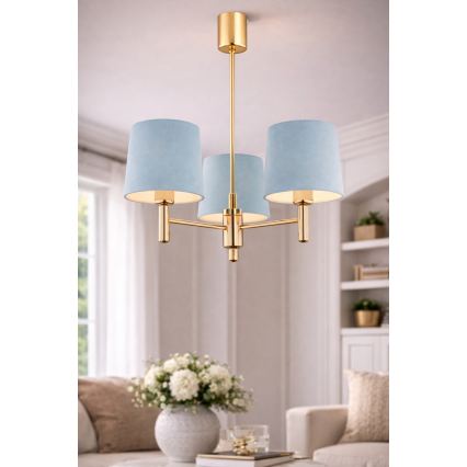 Brilagi - Suspension sur tige MONTE 3xE27/60W/230V bleu/doré