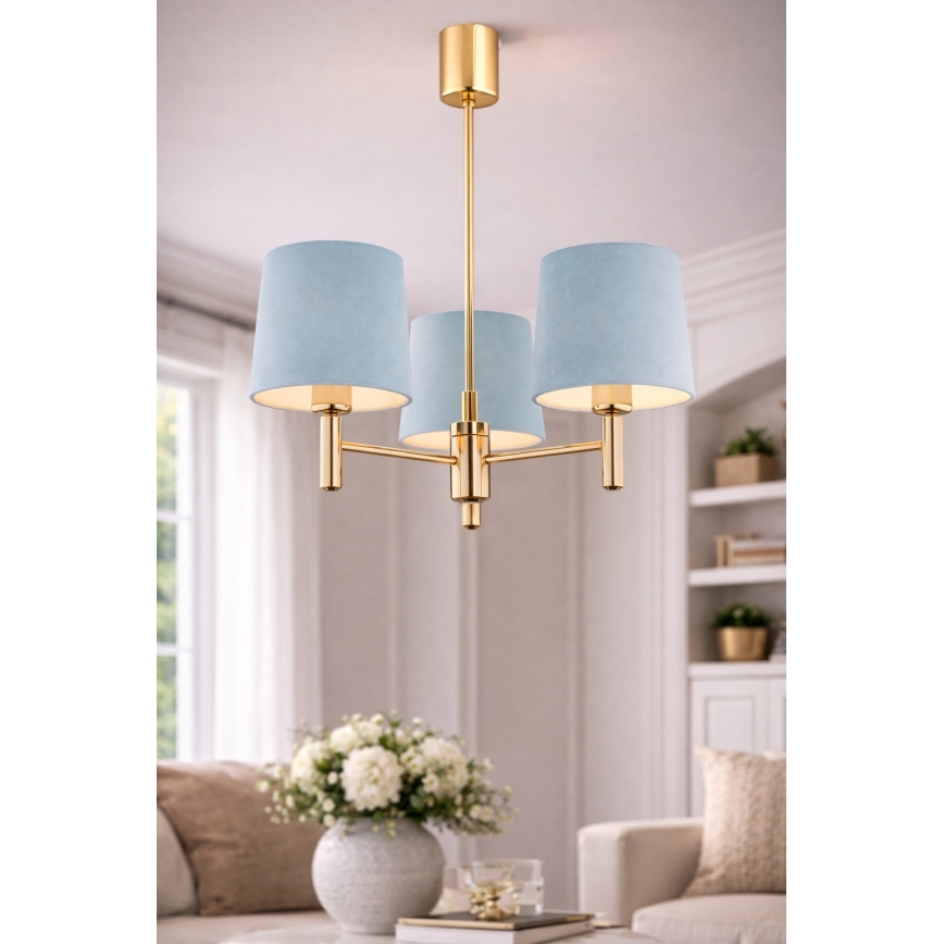 Brilagi - Suspension sur tige MONTE 3xE27/60W/230V bleu/doré