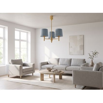 Brilagi - Suspension sur tige MONTE 3xE27/60W/230V bleu/doré